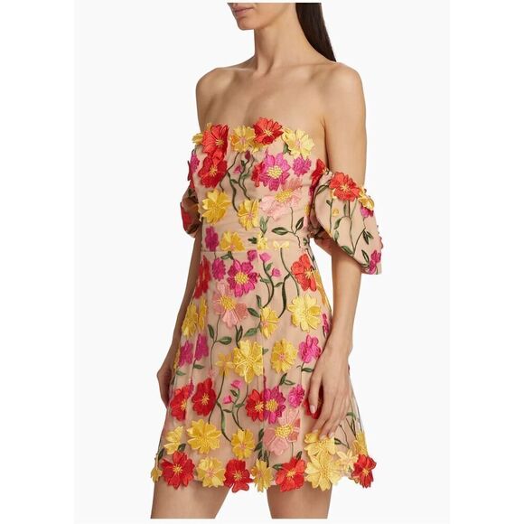 As It May Stephanie 3D Floral Embroidered Minidress off-shoulder Size S NWT $550 - Picture 3 of 8